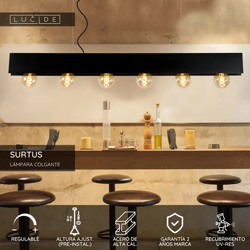 Lucide SURTUS - Lámpara colgante - 6xE27 - Negro - USP